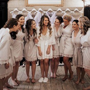 Chapgne Bridesmaid Satin Robes Wedding Bridesmaid Gift Chunky Beige Lace  Robe